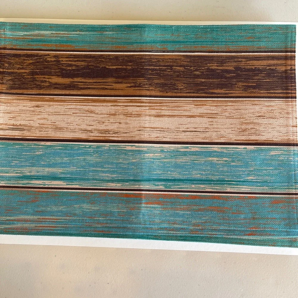 Rustic Wood Fabric‎ Placemat Set of 6 Brown, Cream, Blue 12x18
